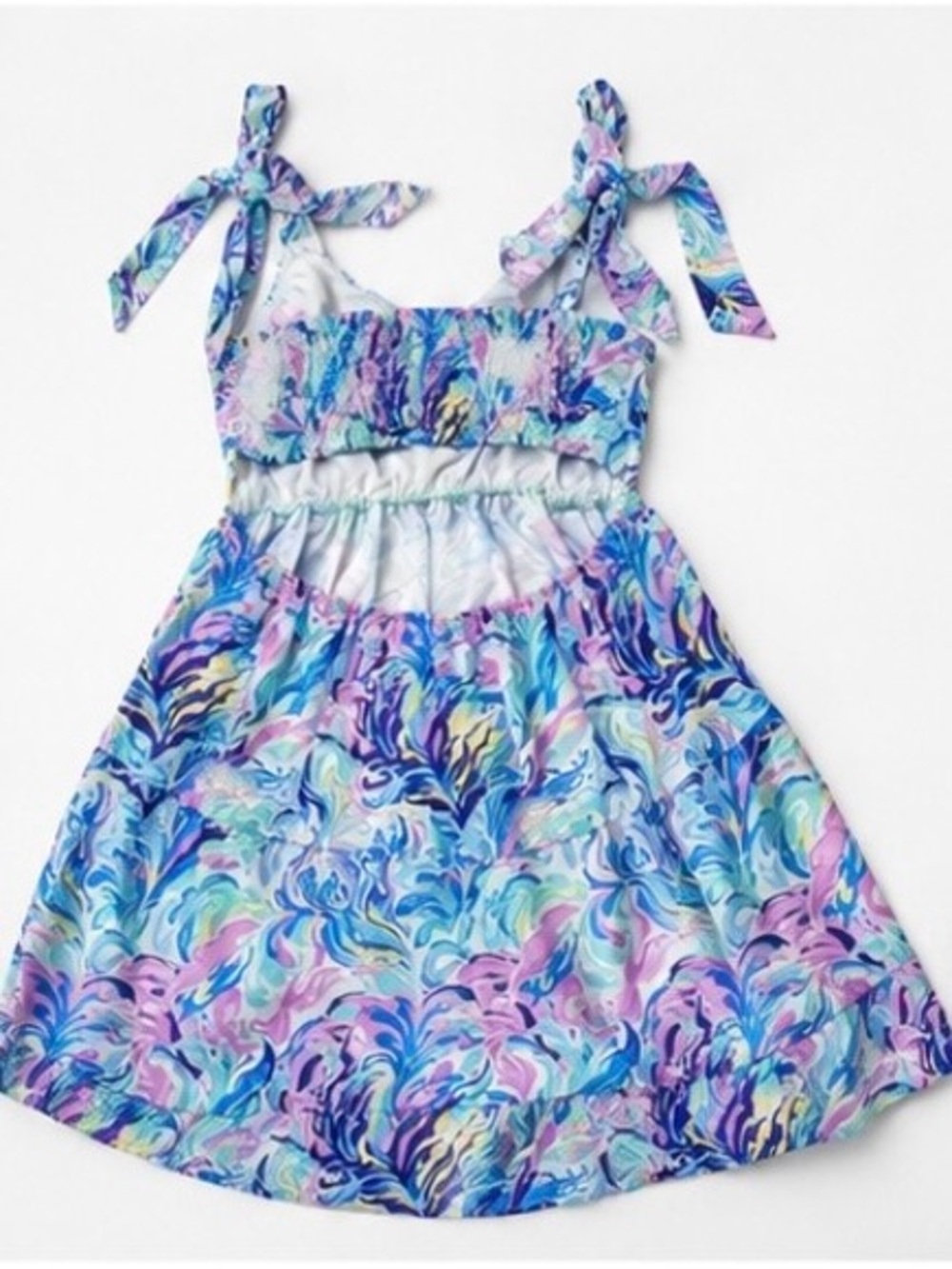 Simply Southern XL Pastel Tie Strap Tiered Dress NWT Watercolor Print Sundress - Picture 3 of 7